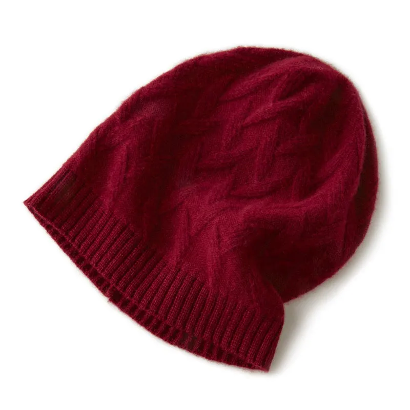 100% Cashmere Slouchy Knit Caps Beanie Hat for Women