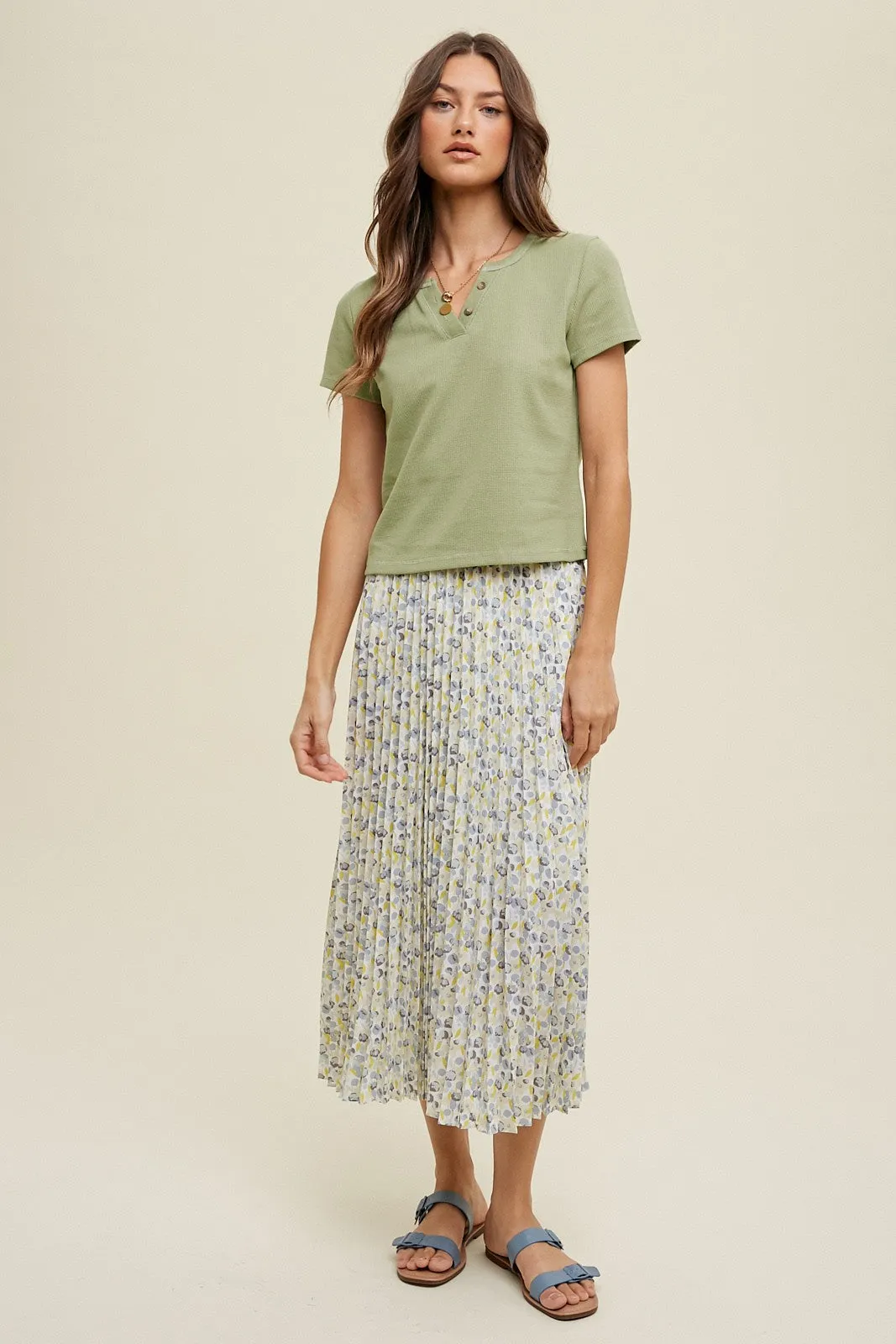 Abstract Pleated Midi Skirt