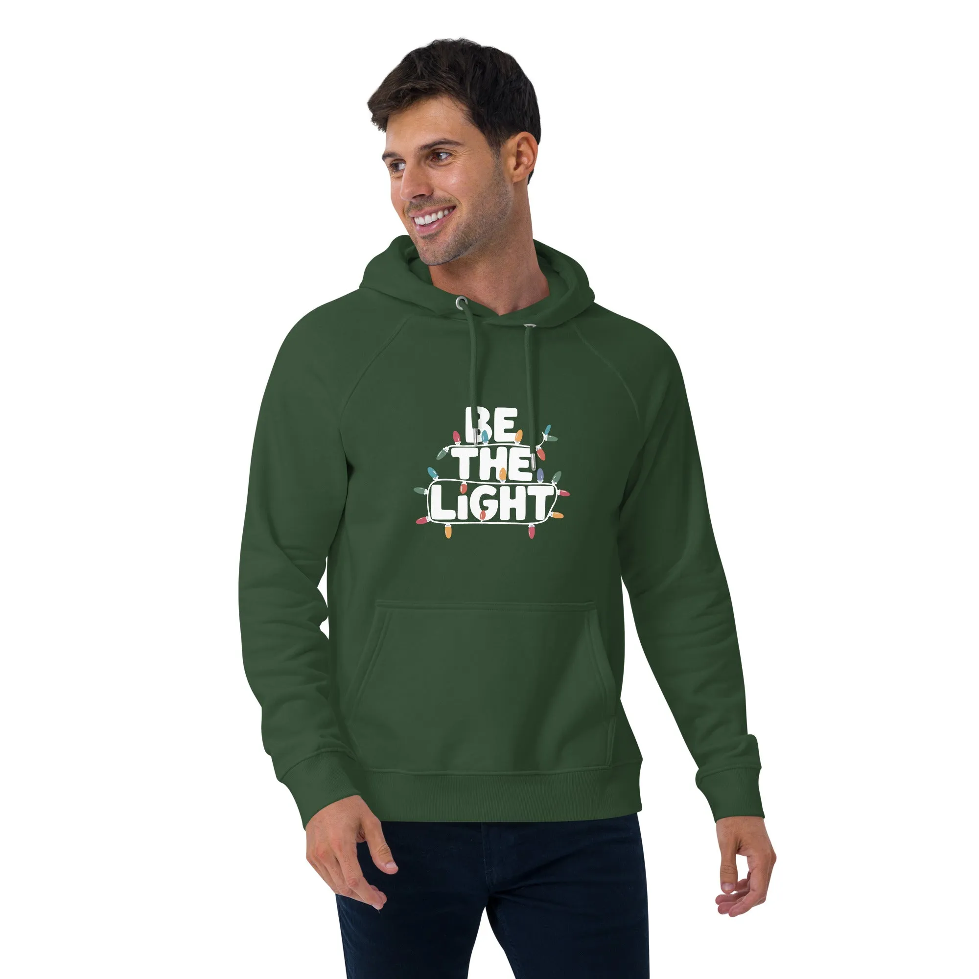 Be The Light White Graphics Men Eco Raglan Hoodie