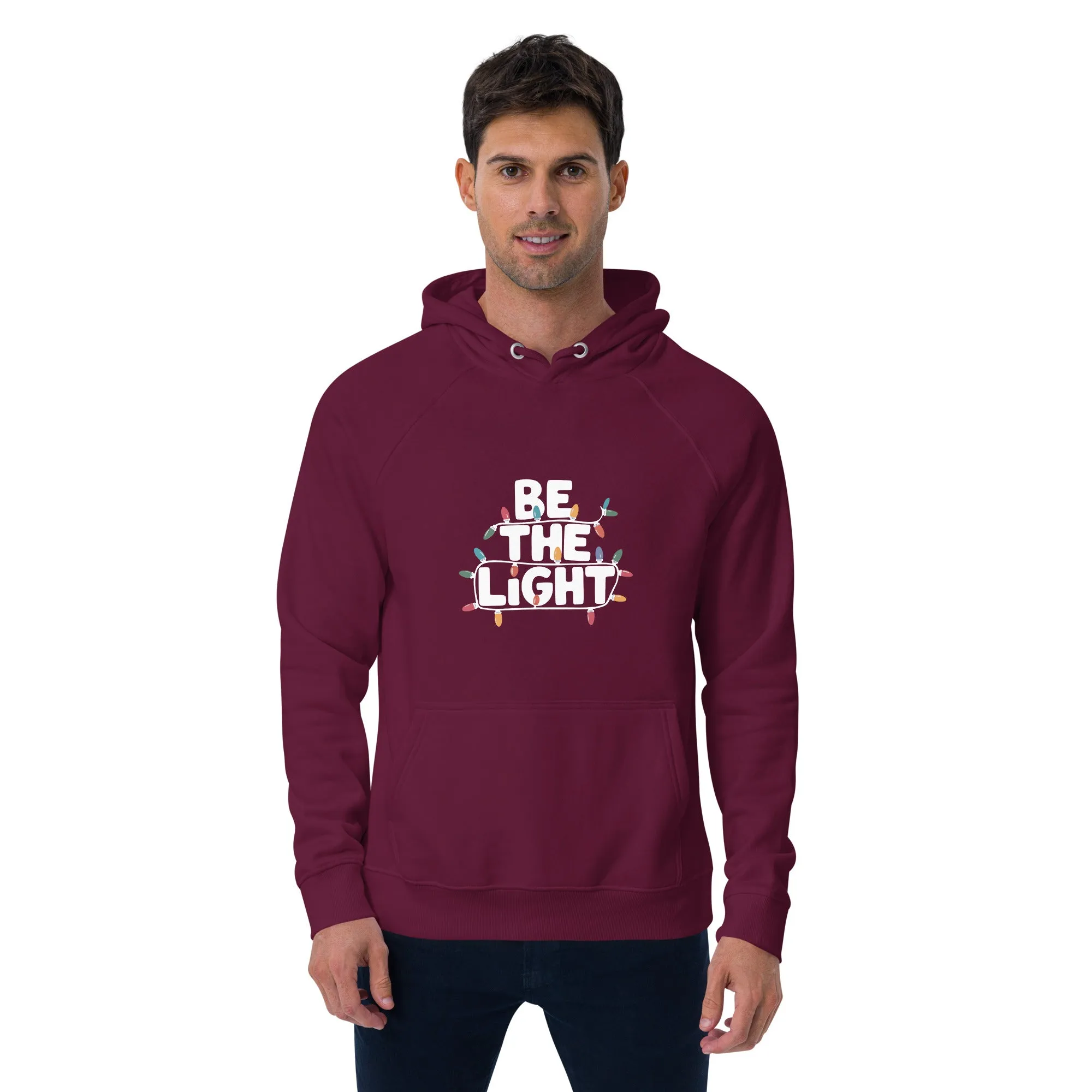 Be The Light White Graphics Men Eco Raglan Hoodie