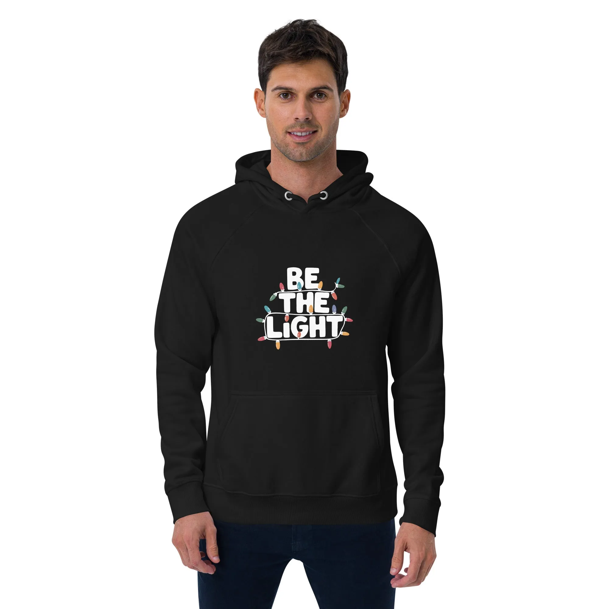 Be The Light White Graphics Men Eco Raglan Hoodie