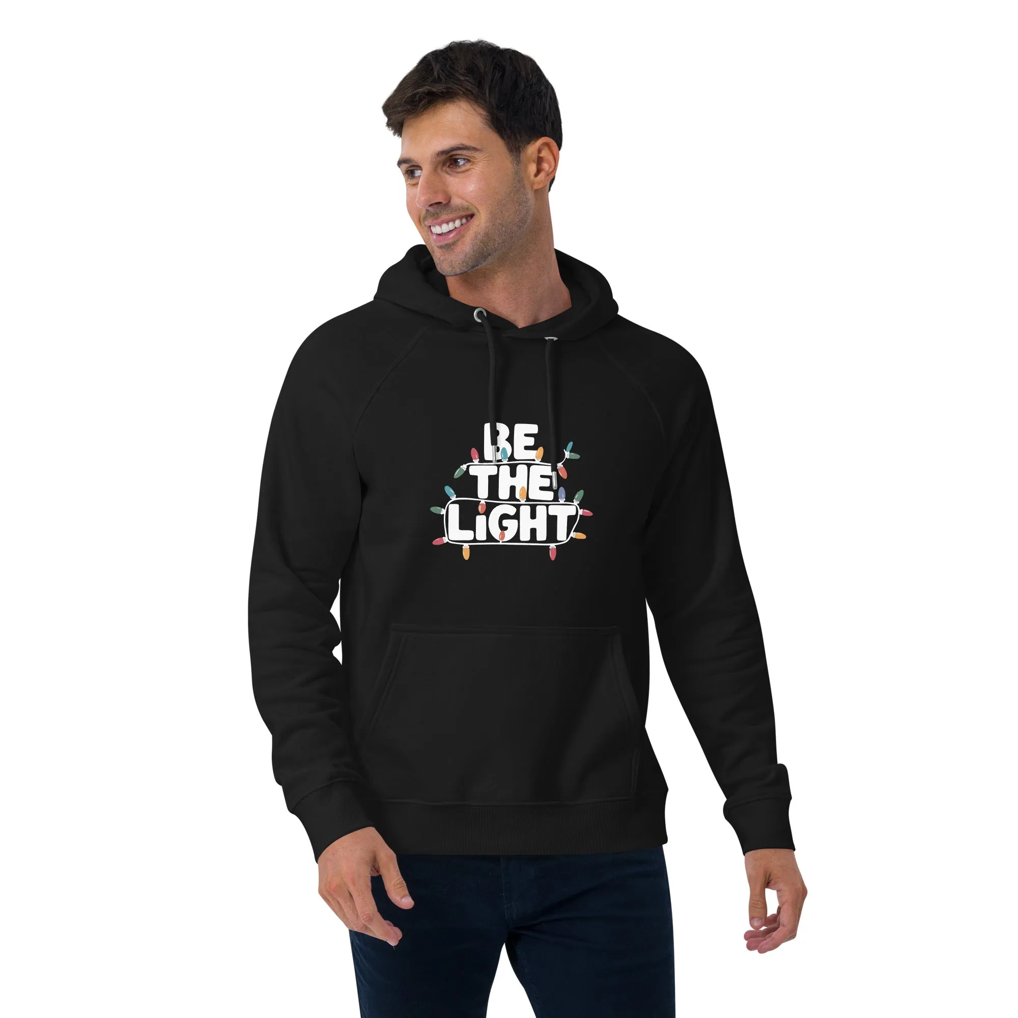 Be The Light White Graphics Men Eco Raglan Hoodie