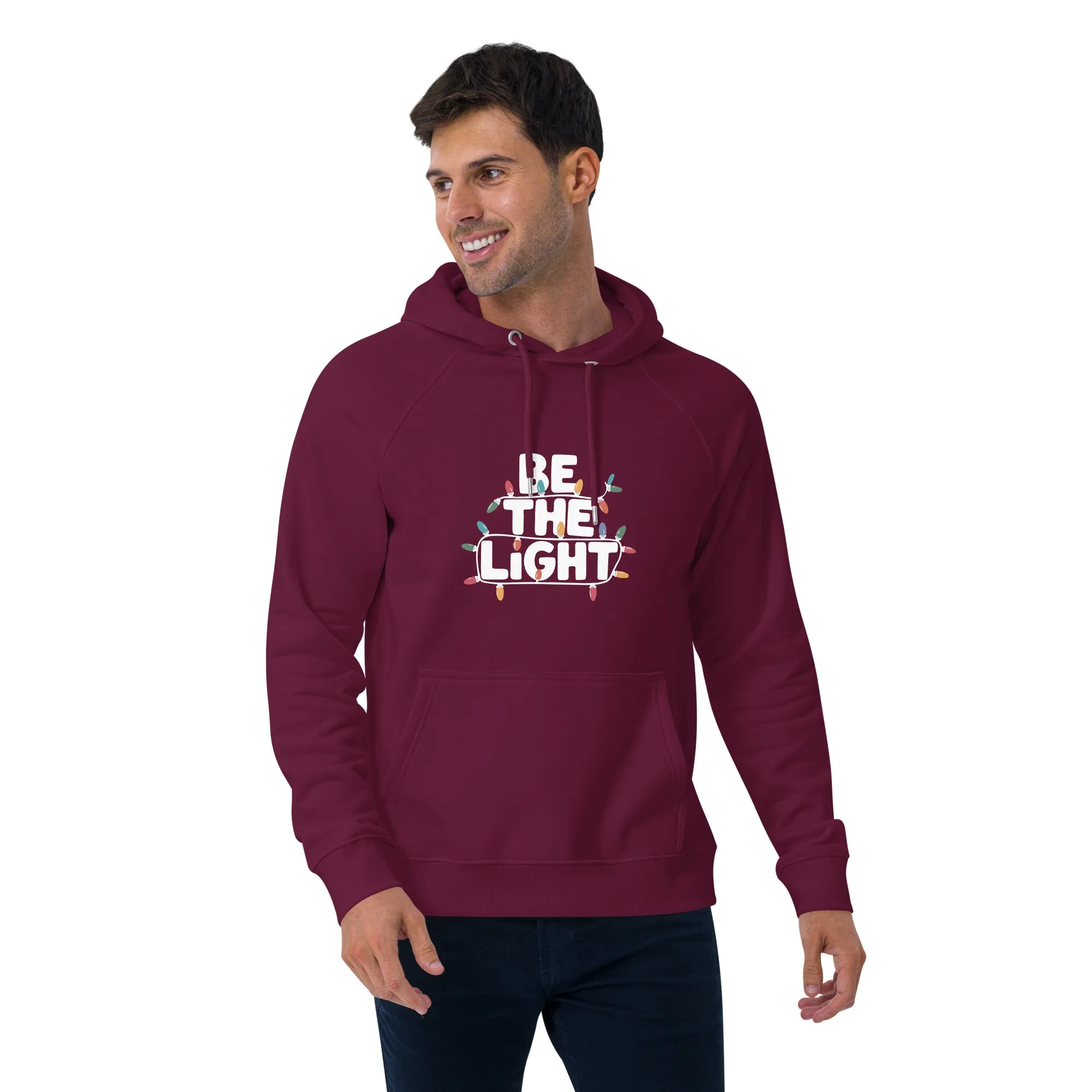 Be The Light White Graphics Men Eco Raglan Hoodie