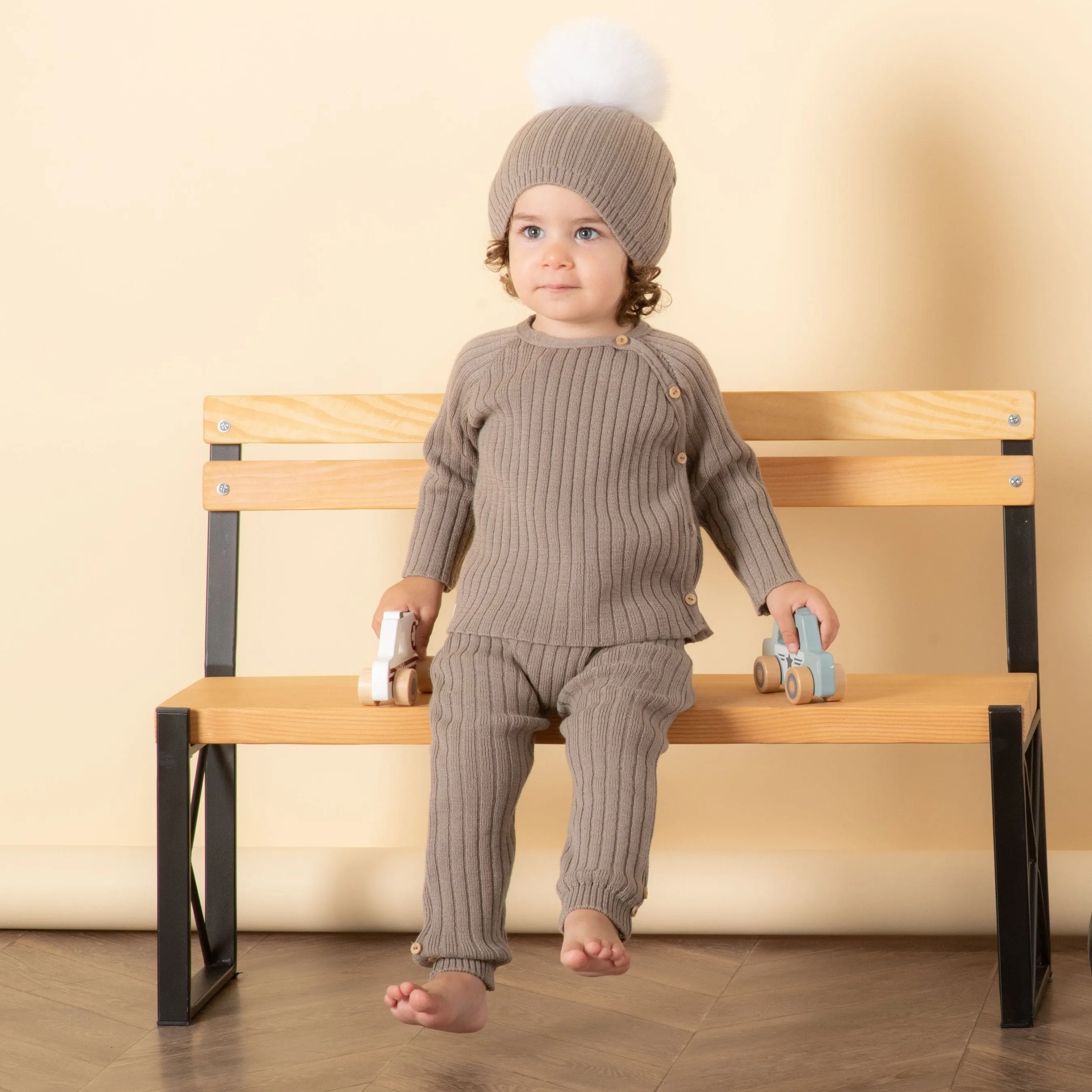 Boys Taupe Knit Trouser Set (2) | Made in France