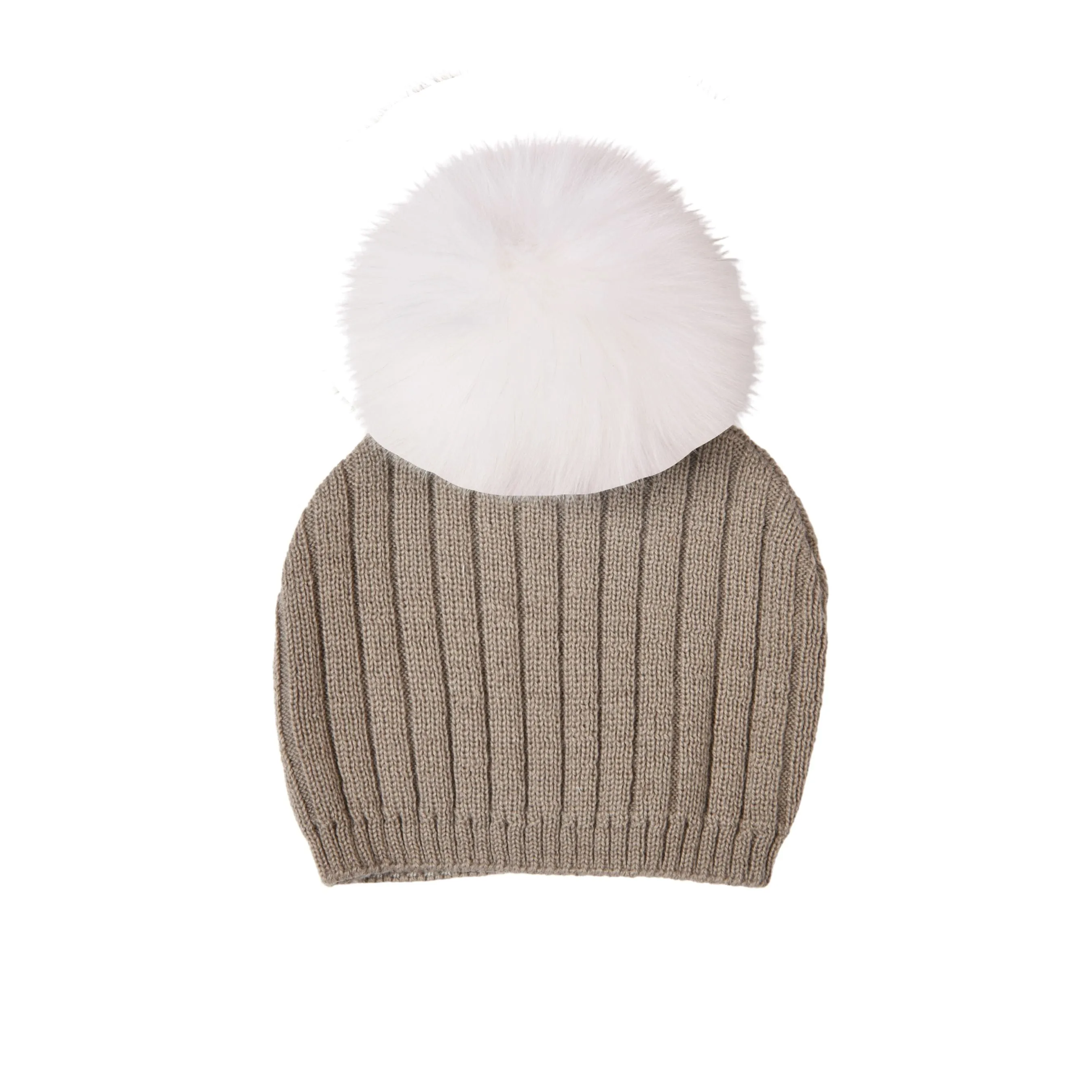 Boys Taupe Knitted Pom-Pom Hat | Made in France