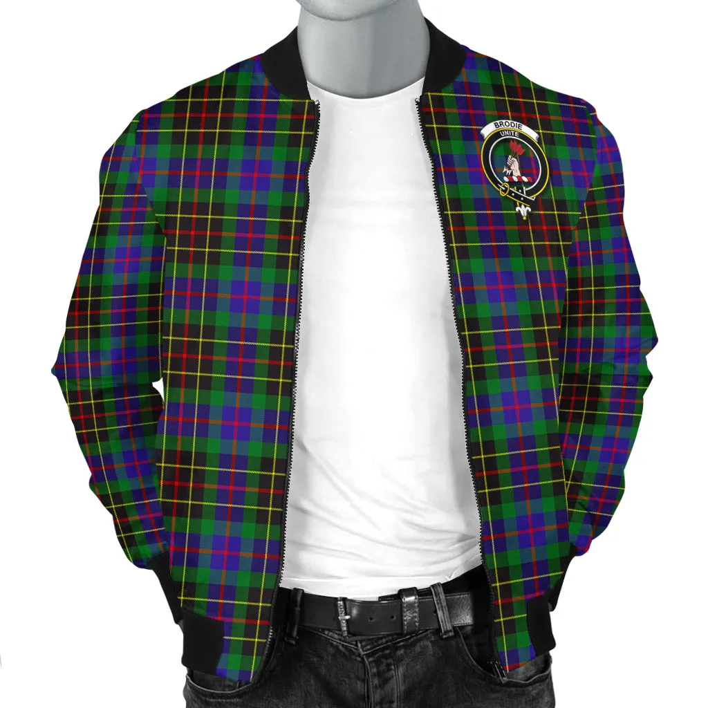 Brodie Hunting Modern Tartan Bomber Jacket with Family Crest