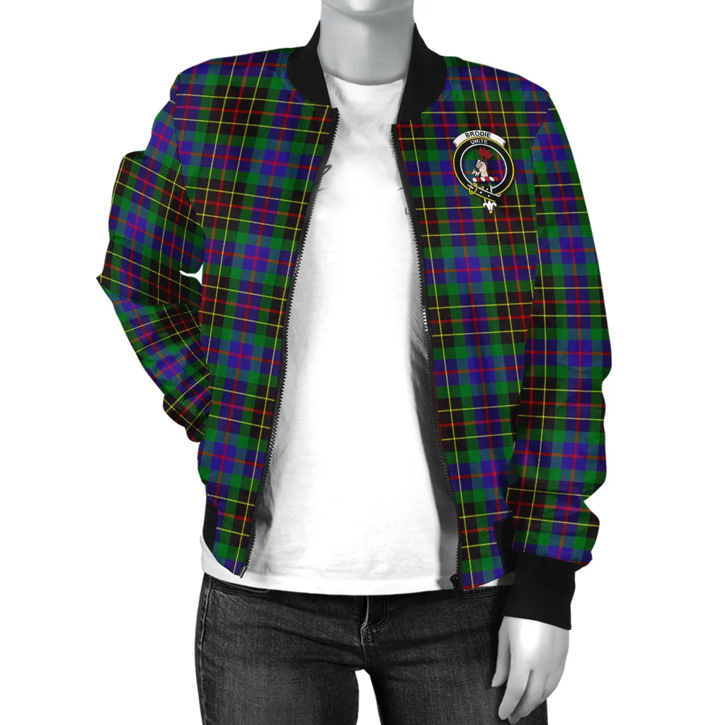 Brodie Hunting Modern Tartan Bomber Jacket with Family Crest