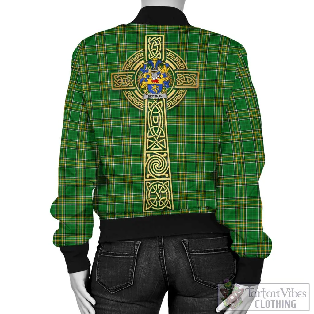 Brosnan Irish Clan Tartan Bomber Jacket with Coat of Arms Celtic Tree of Life Style