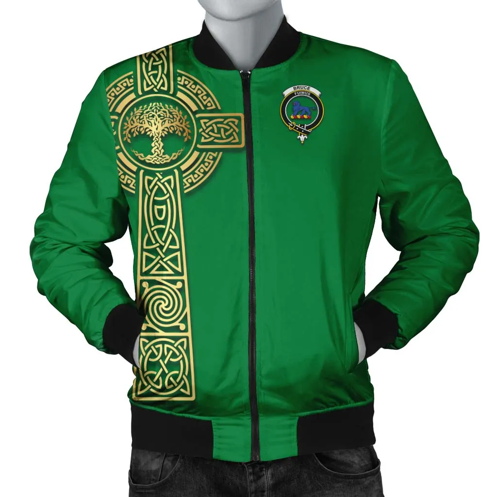 Bruce Clan Bomber Jacket with Golden Celtic Tree Of Life