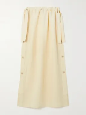 Button-detailed linen-blend midi skirt
