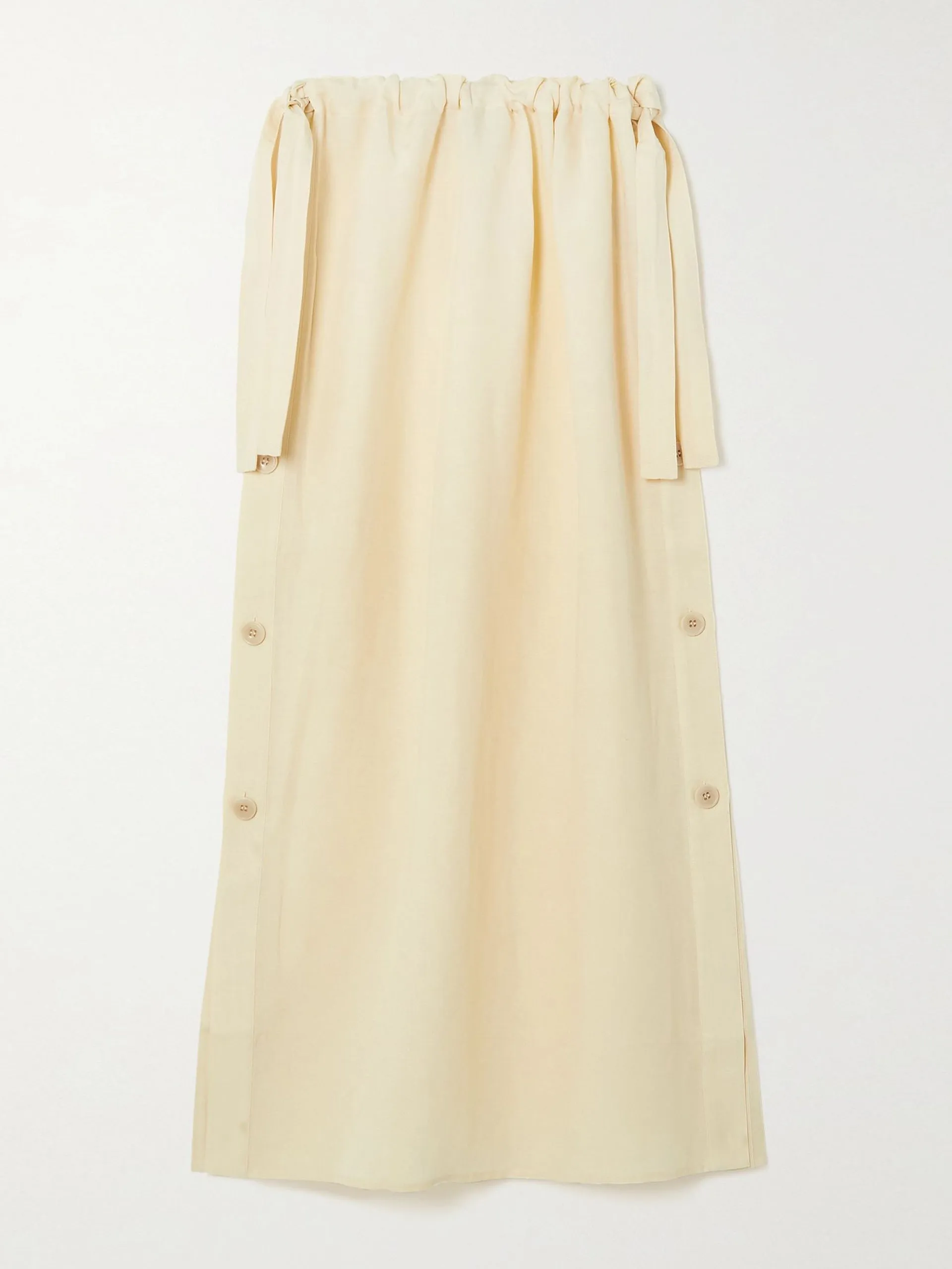 Button-detailed linen-blend midi skirt
