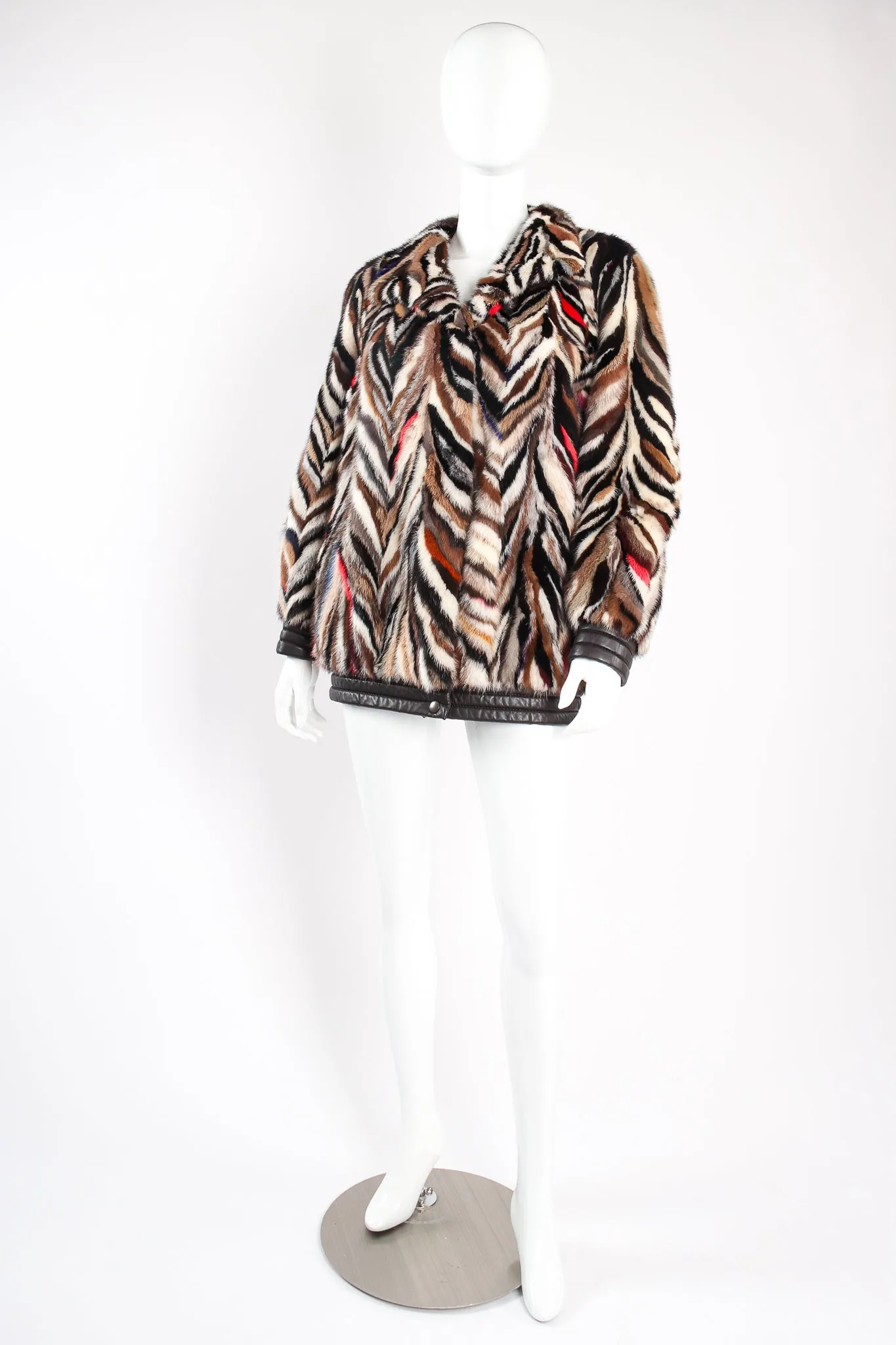 Chevron Tiger Stripe Fur Coat