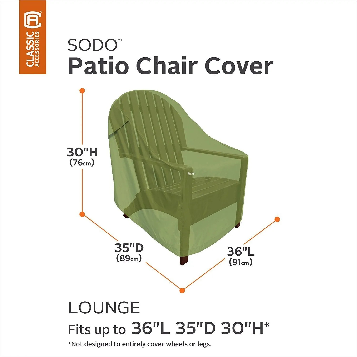 Classic Accessories Sodo Patio/Outdoor Lounge Chair Cover - Tough and Weather Resistant Patio Set Cover, Herb (55-363-011901-EC)
