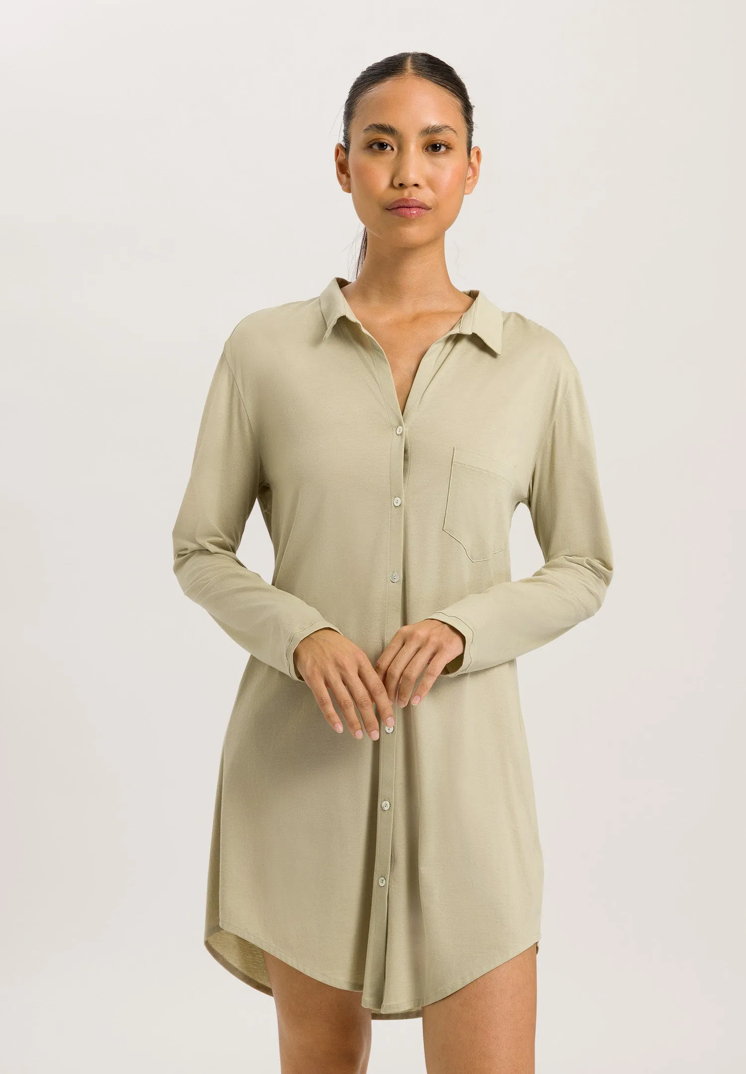 Cotton Deluxe Button Front Cotton Sleep Shirt | Moss Green 77958-2720