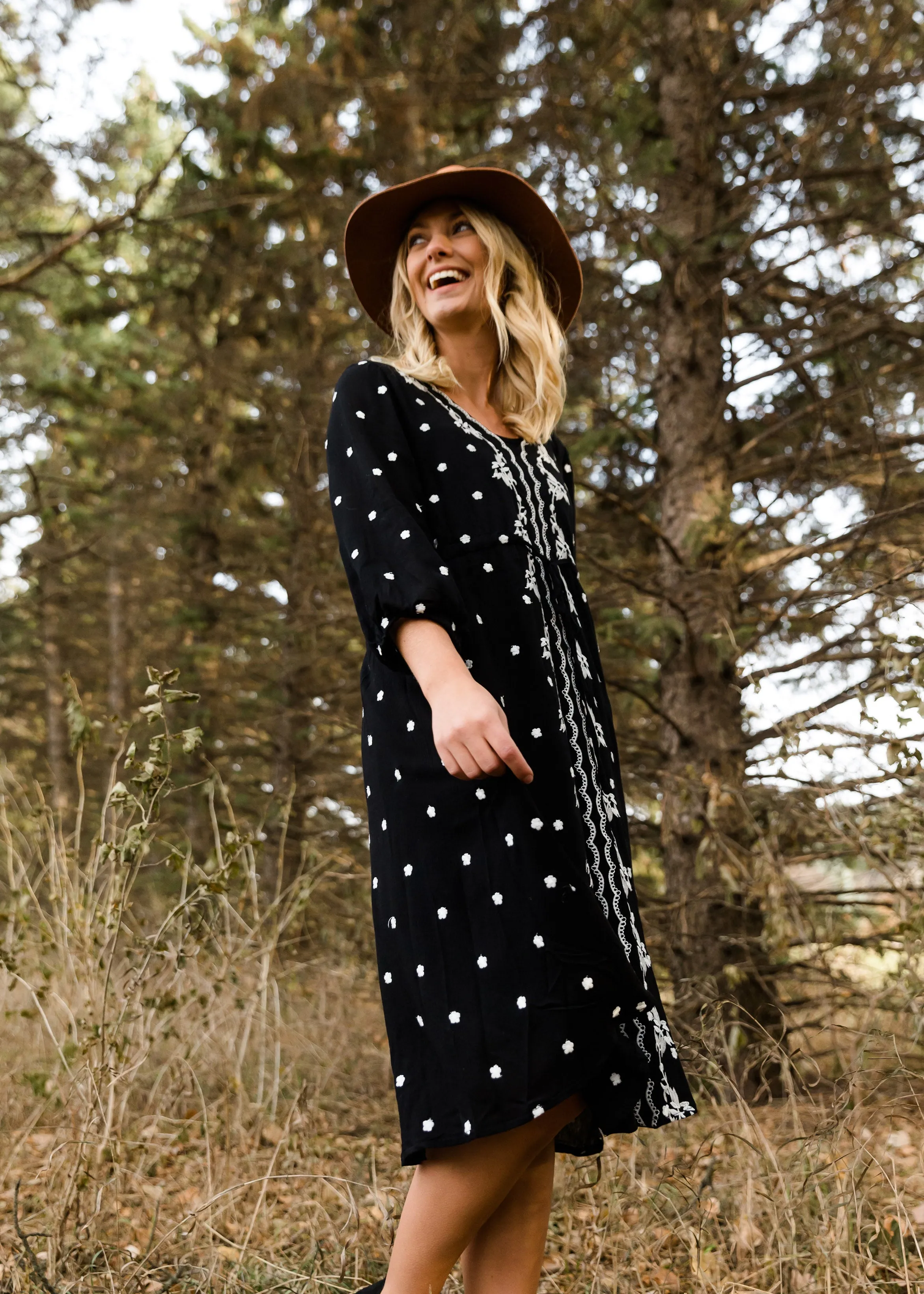 Detail Print Drawstring Midi Dress - FINAL SALE