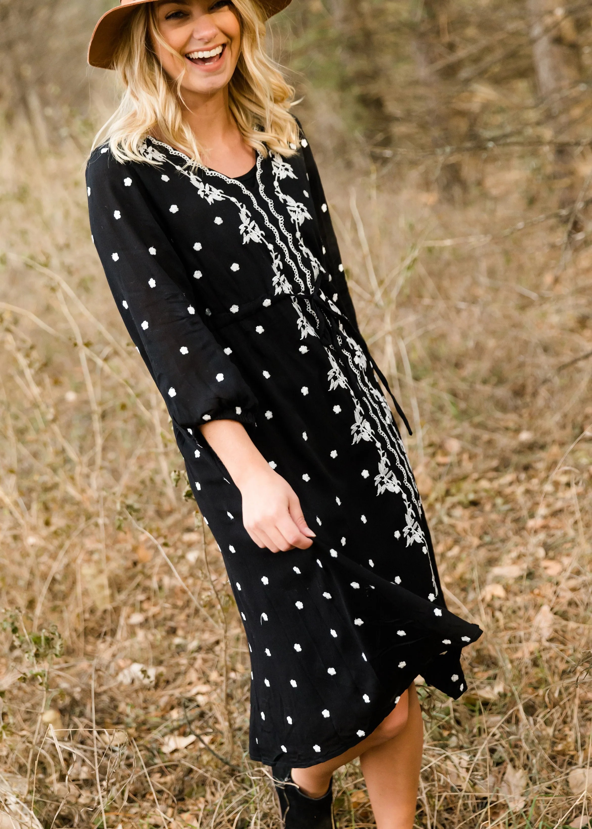 Detail Print Drawstring Midi Dress - FINAL SALE