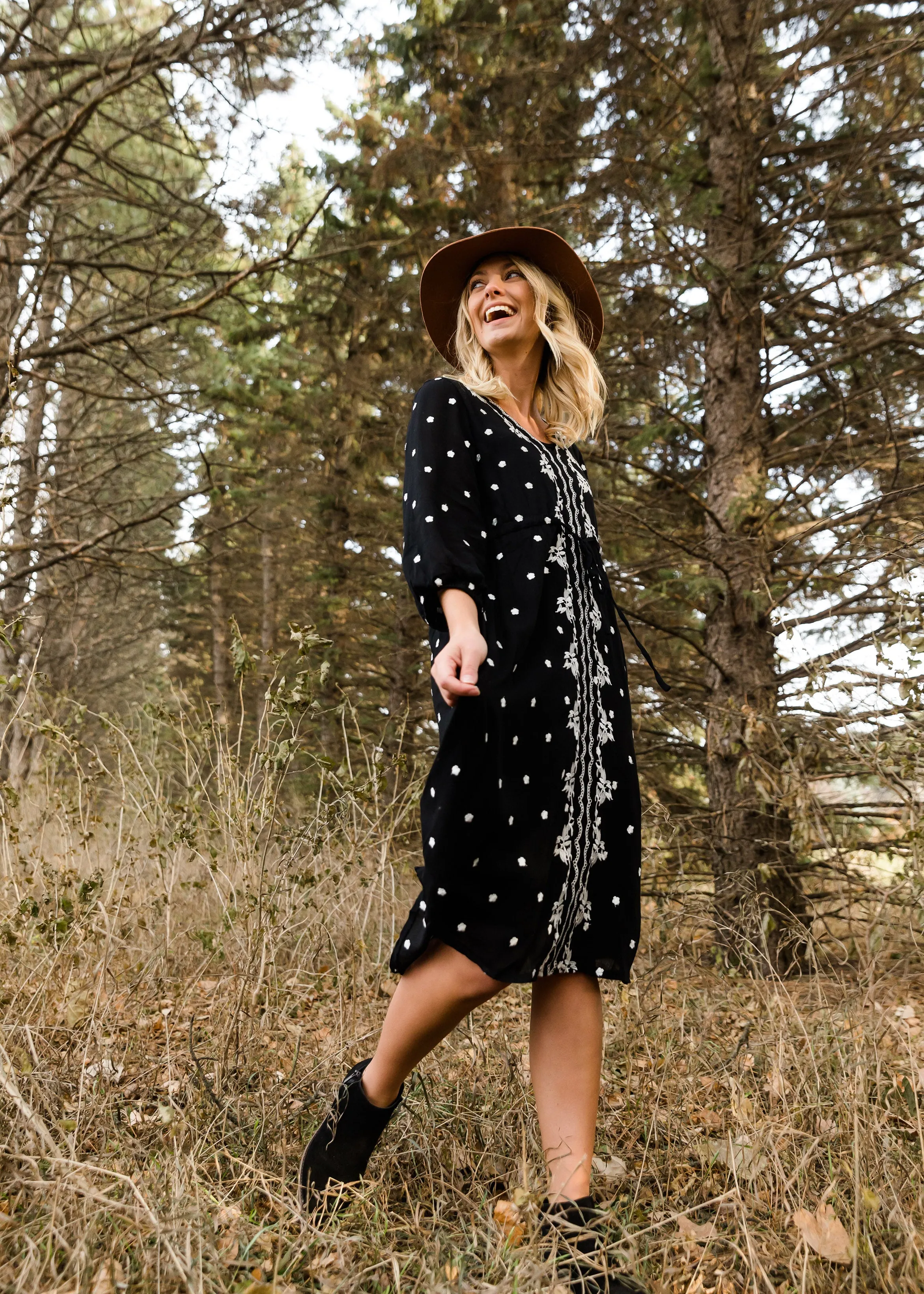 Detail Print Drawstring Midi Dress - FINAL SALE