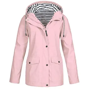 DIOMOR Outdoor Climbing Waterproof Raincoat For Women Fashion Windbreaker With Hood Drawstring 5XL Rain Jacket Outerwear