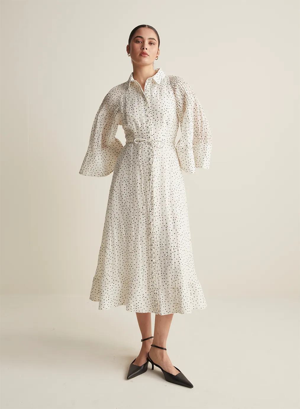 Dottie Silk Linen Midi Shirt Dress