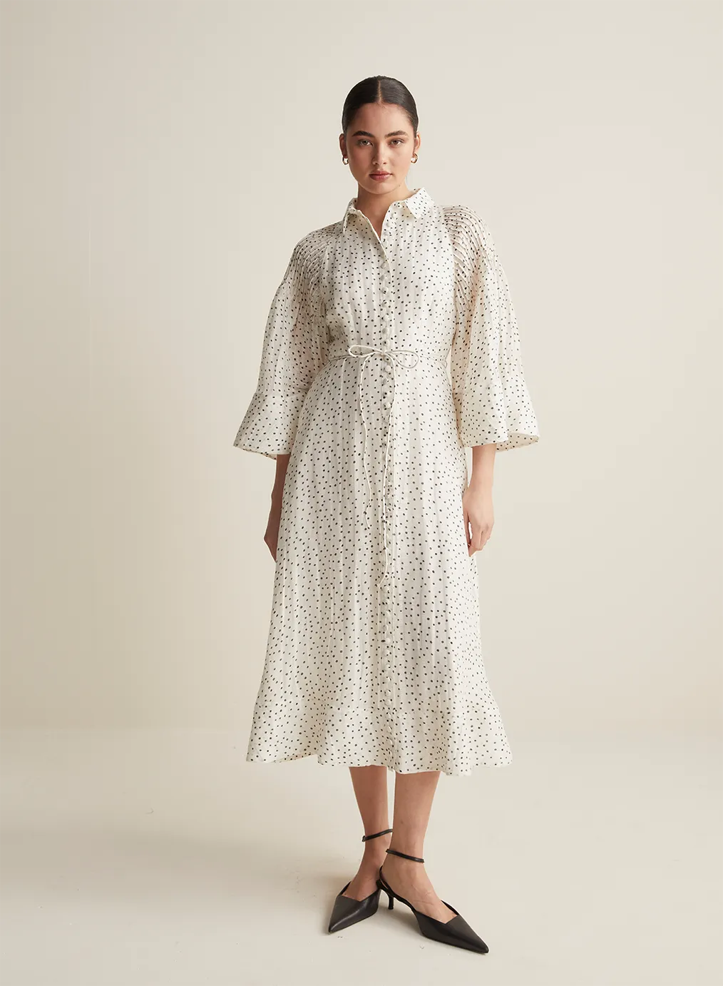 Dottie Silk Linen Midi Shirt Dress