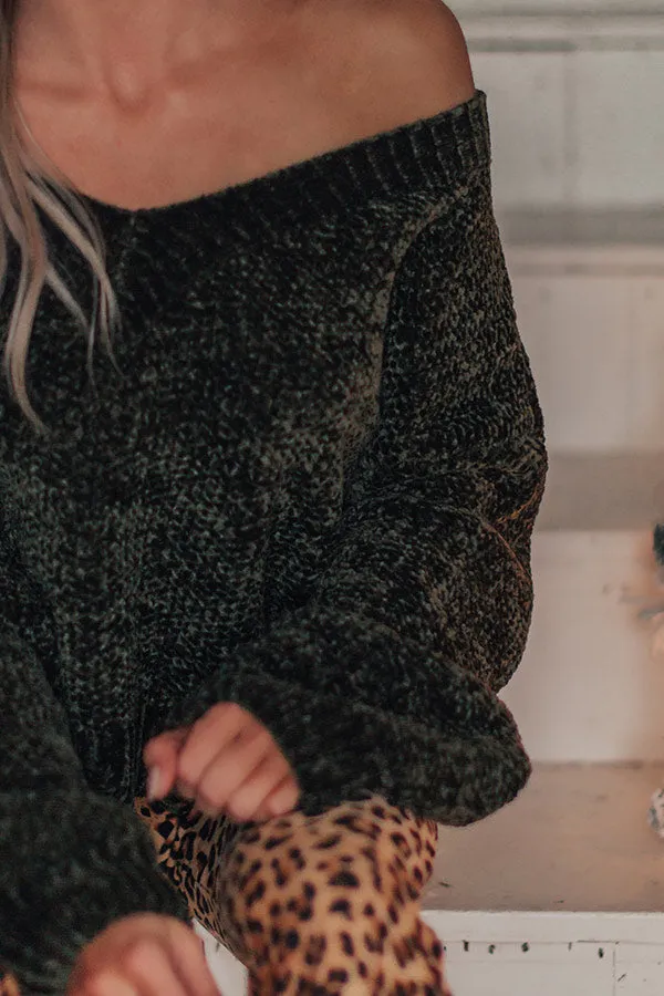 Dreamy Afternoon Chenille Sweater In Army Green