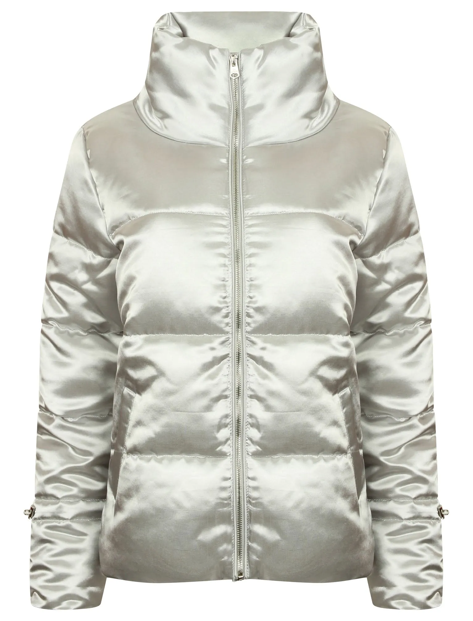 Edona Satin Quilted Puffer Jacket in Whisper Grey - Tokyo Laundry