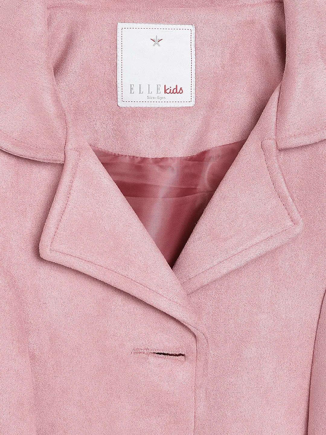 Elle Kids Girls Pink Solid Collar Overcoat