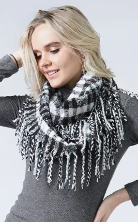 ESC10402 Plaid Infinity Scarf w/Fringes