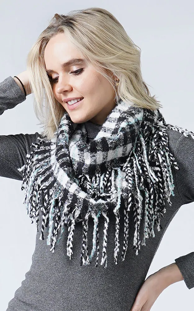 ESC10402 Plaid Infinity Scarf w/Fringes