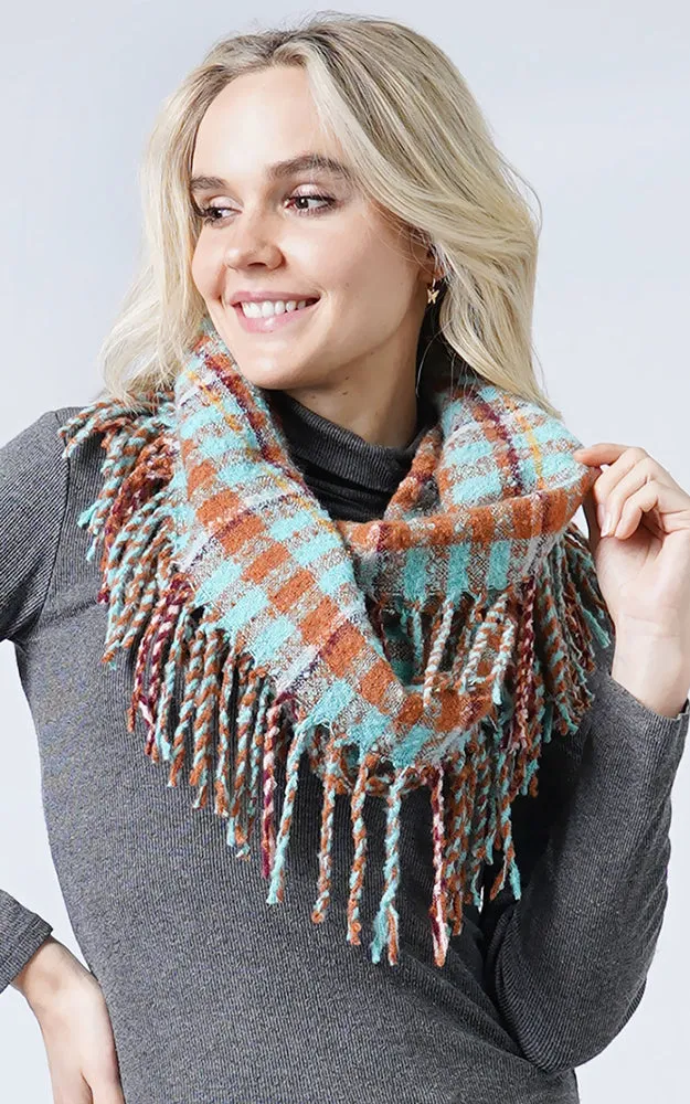 ESC10402 Plaid Infinity Scarf w/Fringes