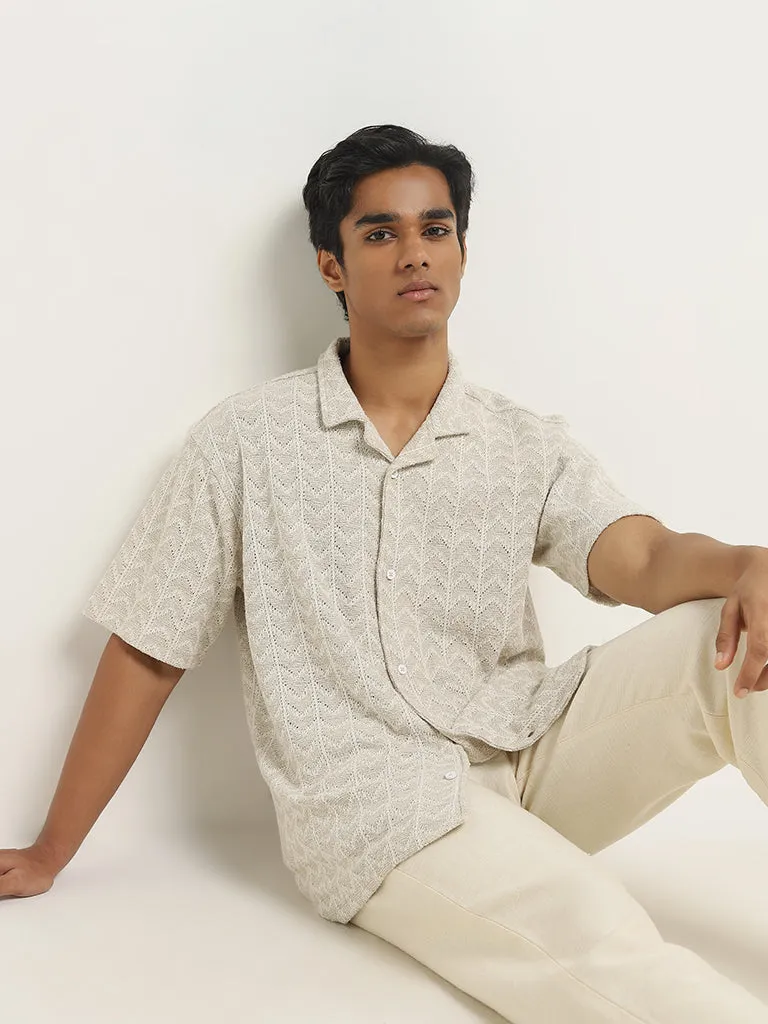 ETA Light Beige Chevron Design Relaxed Fit Shirt