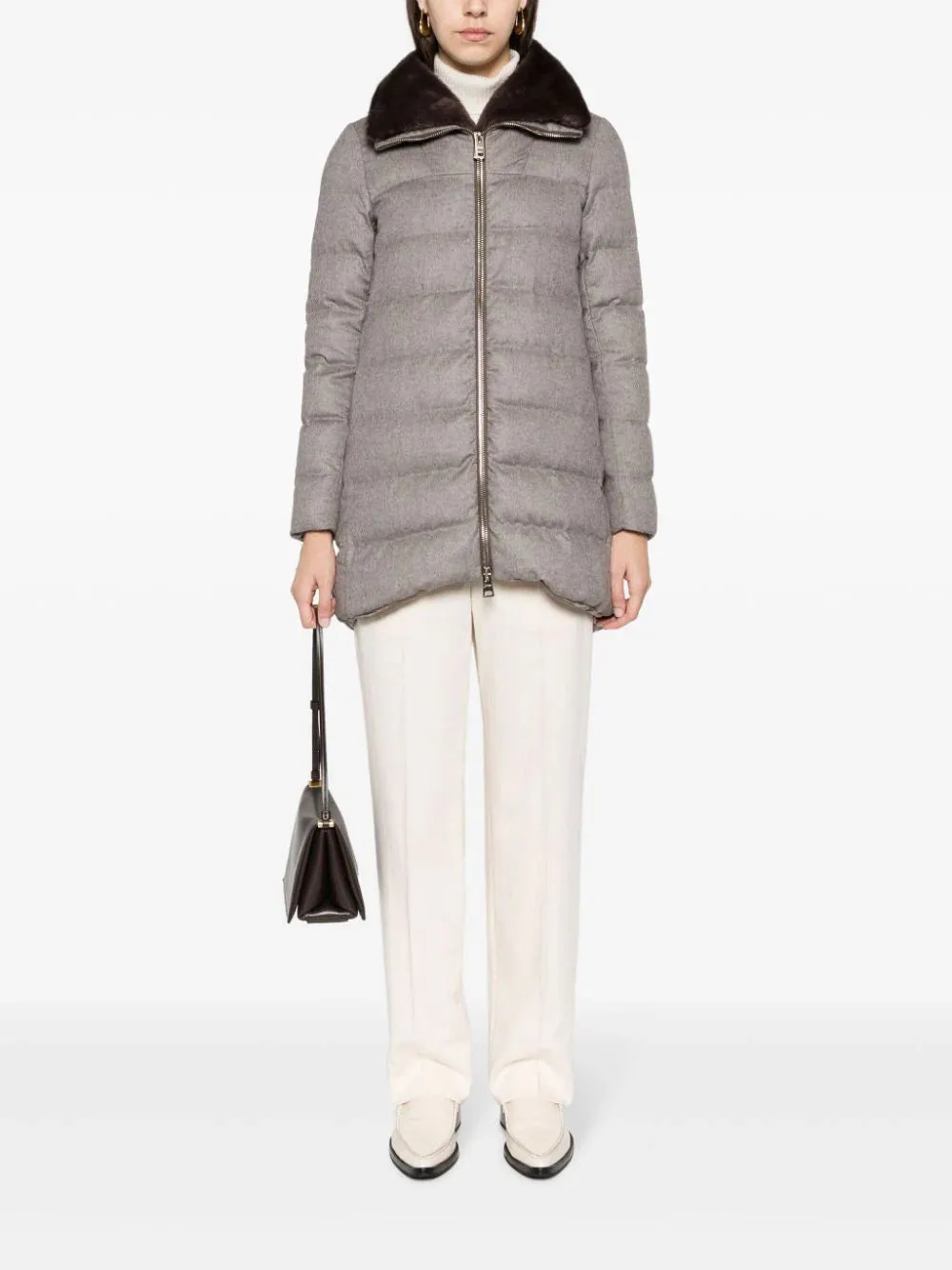 faux-fur collar quilted padded coat