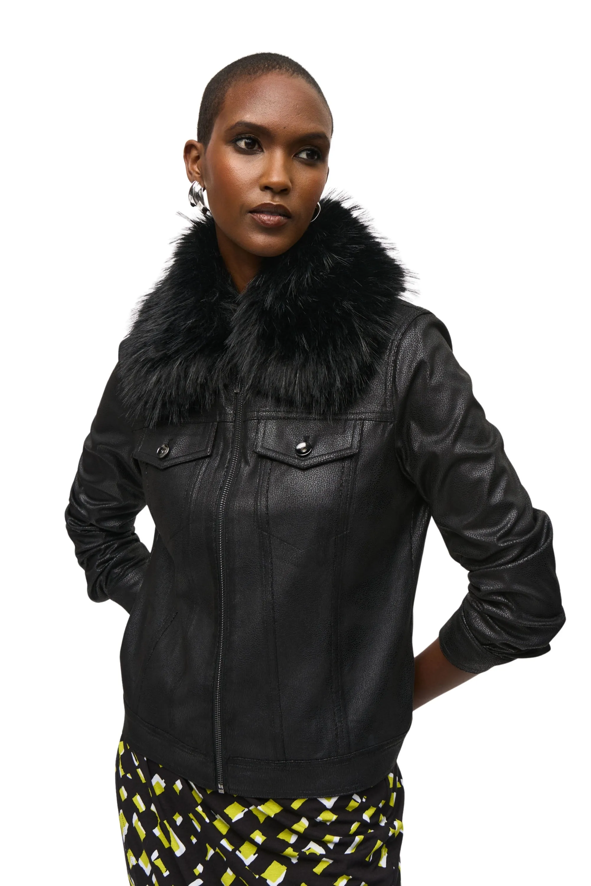 Faux Fur Collar Suede Jacket