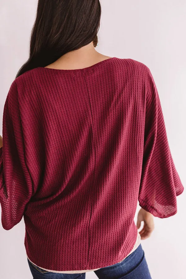 Front And Center Waffle Knit Overlay in Wine