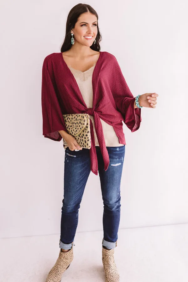 Front And Center Waffle Knit Overlay in Wine