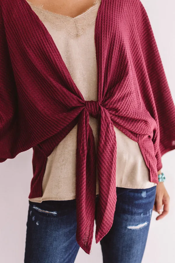 Front And Center Waffle Knit Overlay in Wine