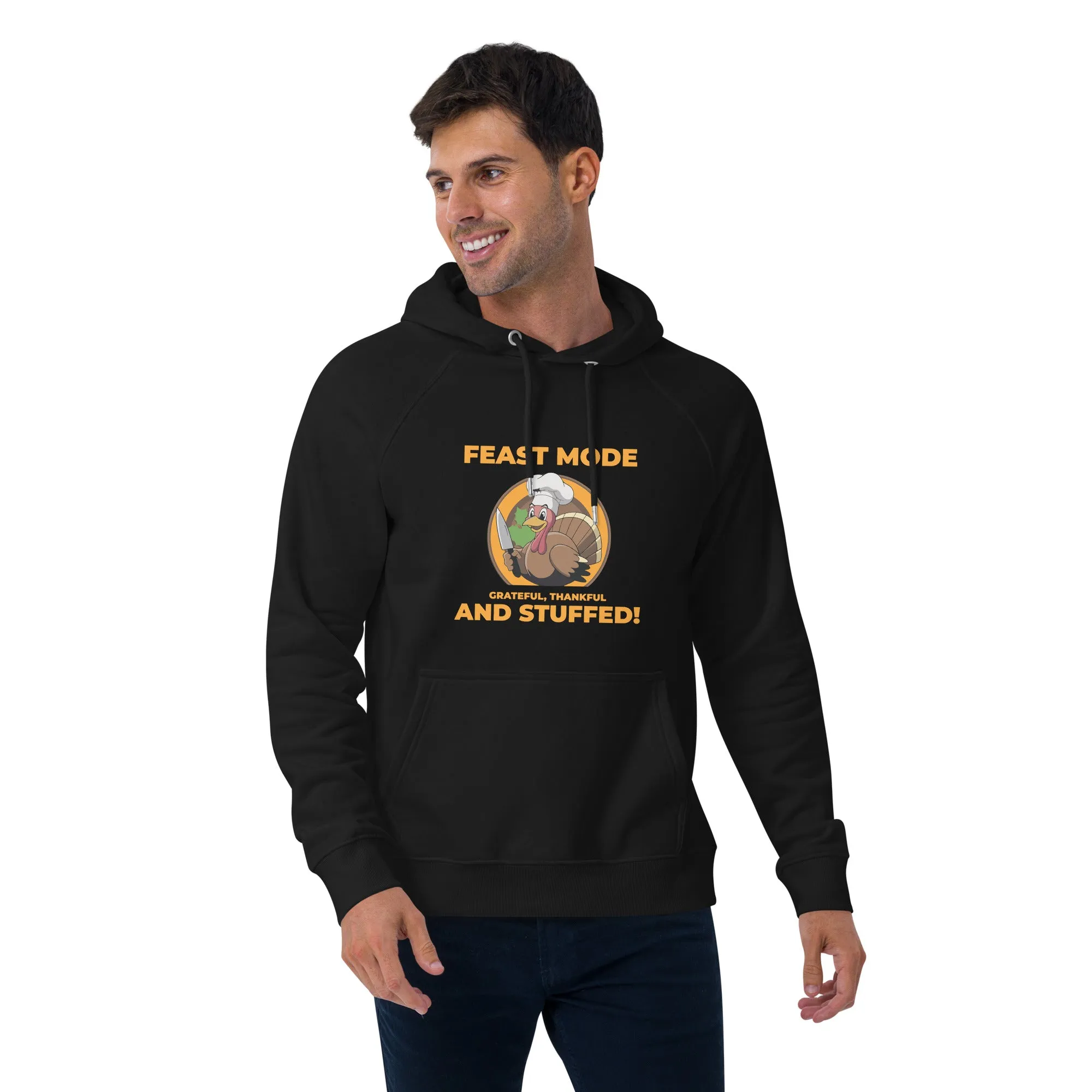 Grateful Thankful And Stuffed Graphic Men Eco Raglan Hoodie