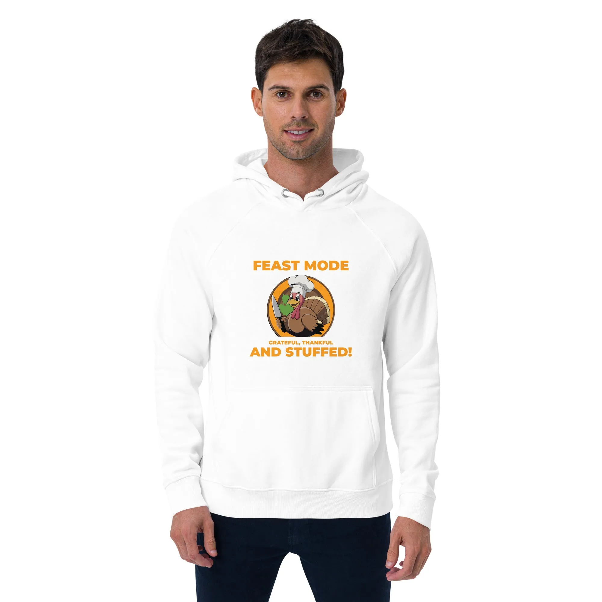 Grateful Thankful And Stuffed Graphic Men Eco Raglan Hoodie
