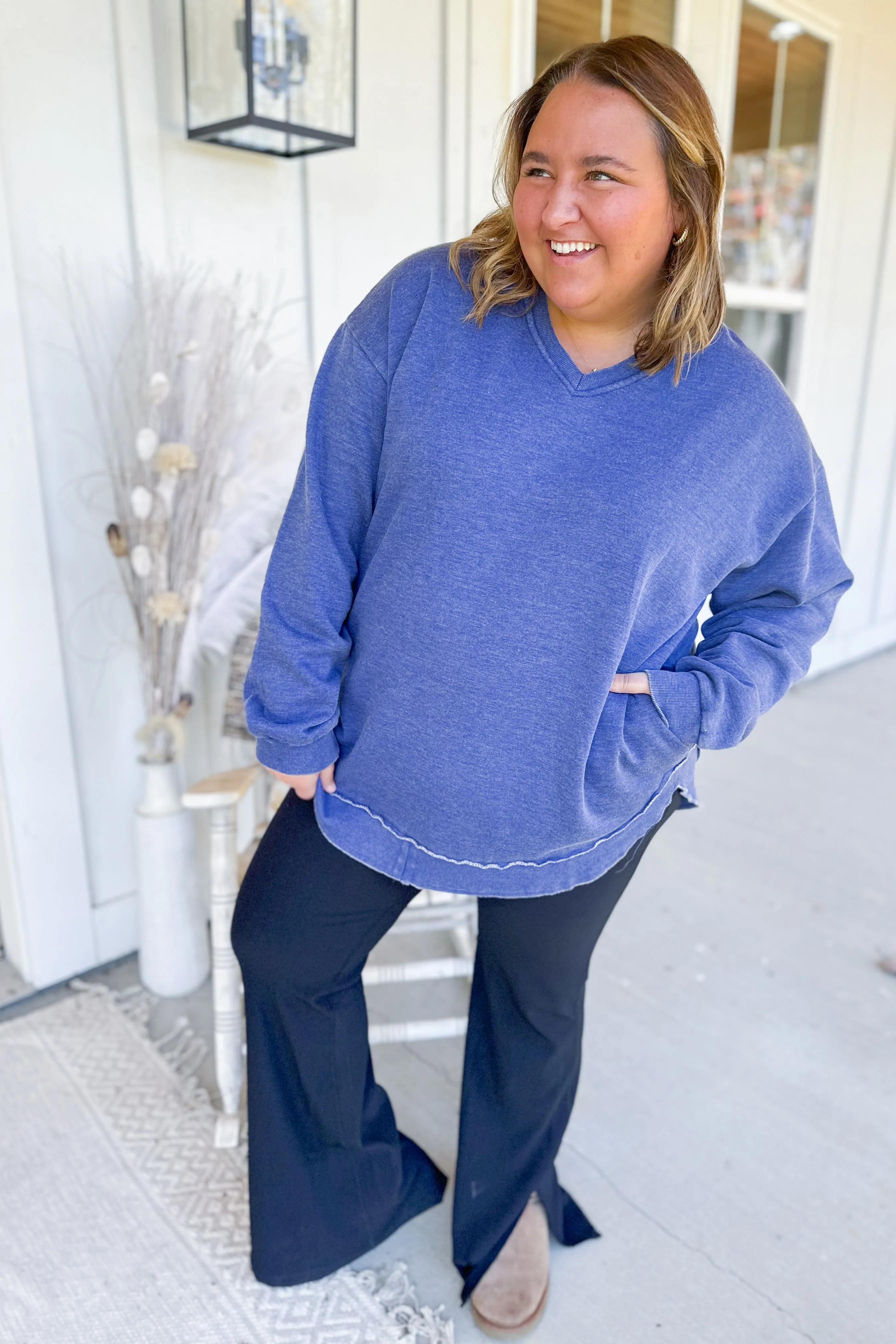 Harper V Neck Long Sleeve Vintage Wash Sweatshirt