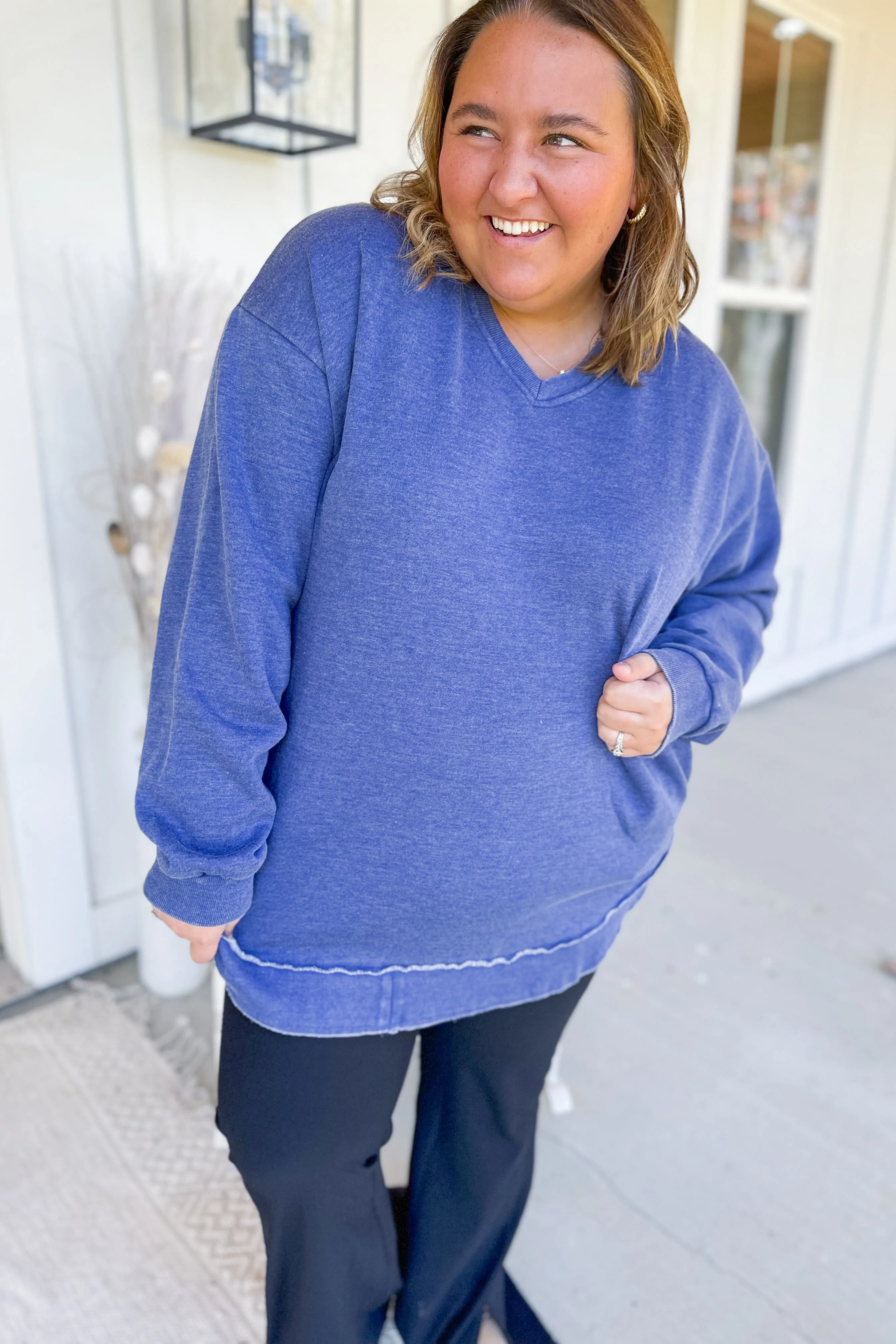 Harper V Neck Long Sleeve Vintage Wash Sweatshirt