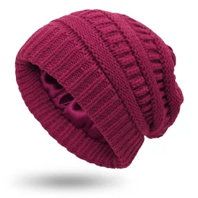 Hats Protective Hairstyles, Warm Woolen Knit Satin Hats