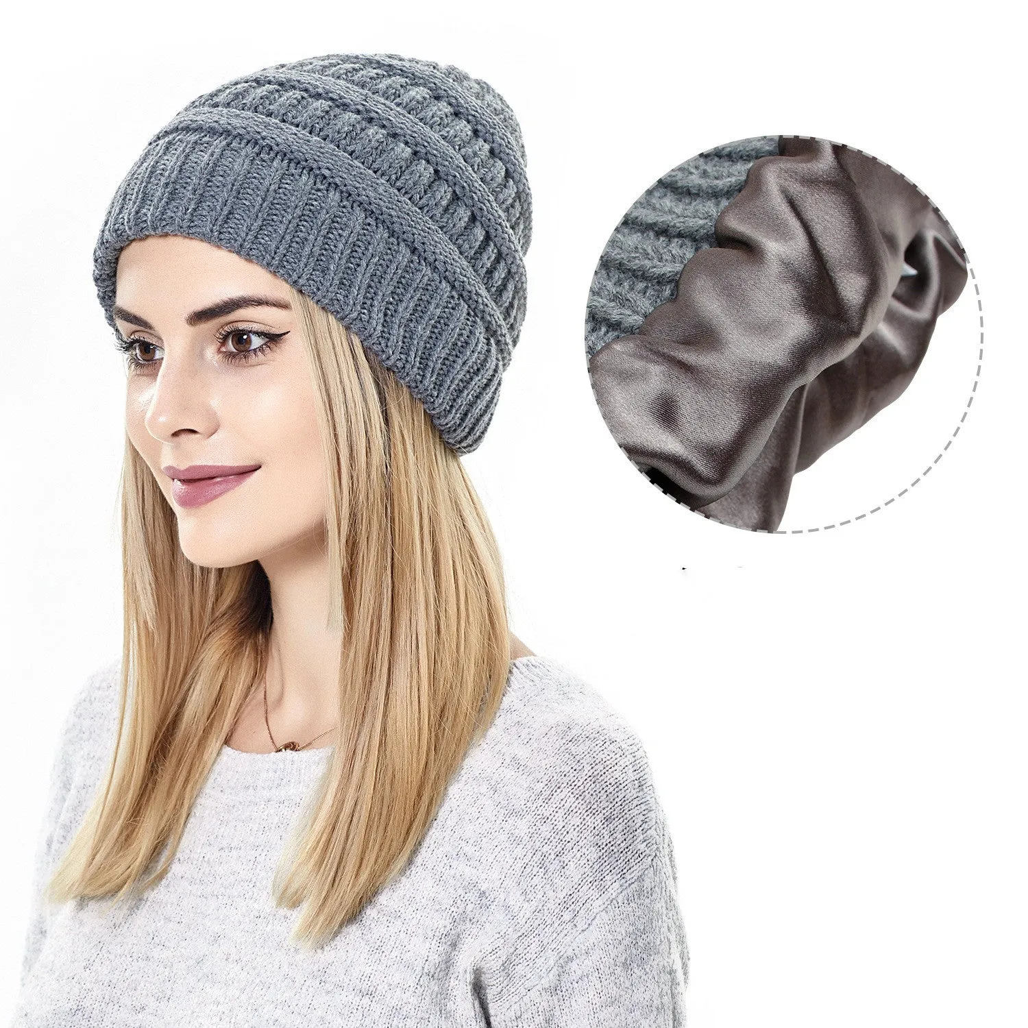 Hats Protective Hairstyles, Warm Woolen Knit Satin Hats
