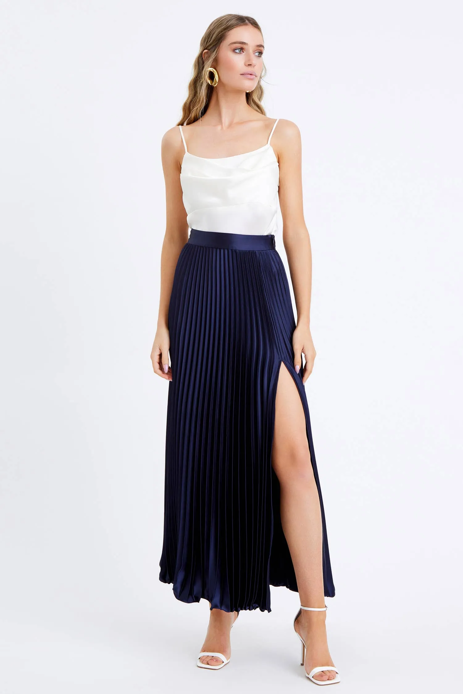Honor Pleated Maxi Skirt -Navy