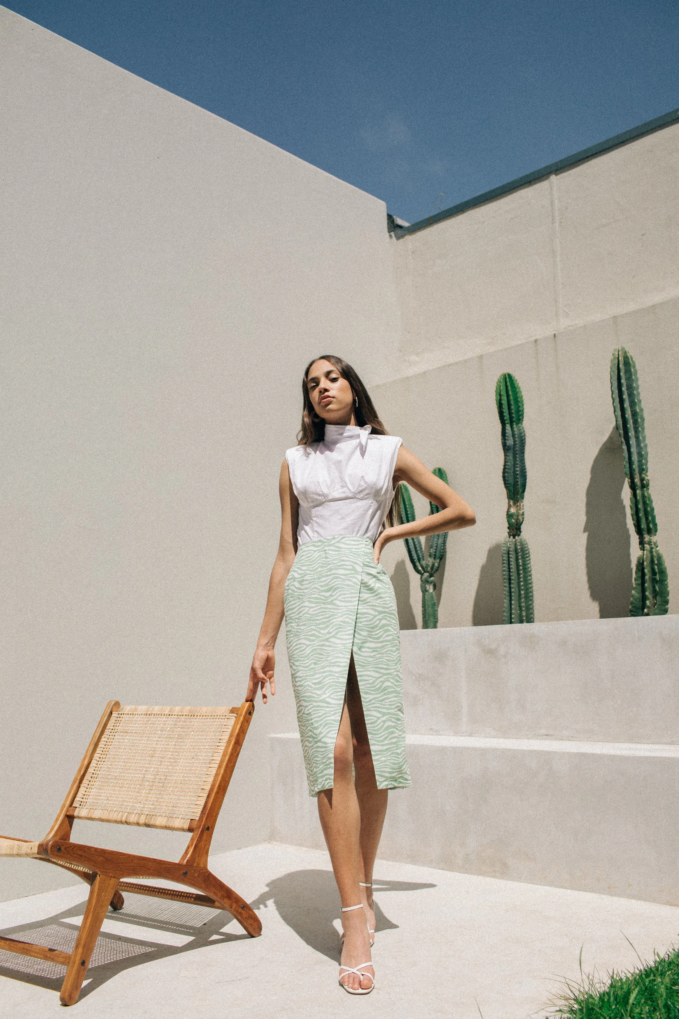 Iris Zebra Asymmetrical Skirt Green
