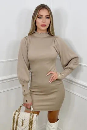 Jada Beige knitted balloon sleeve dress
