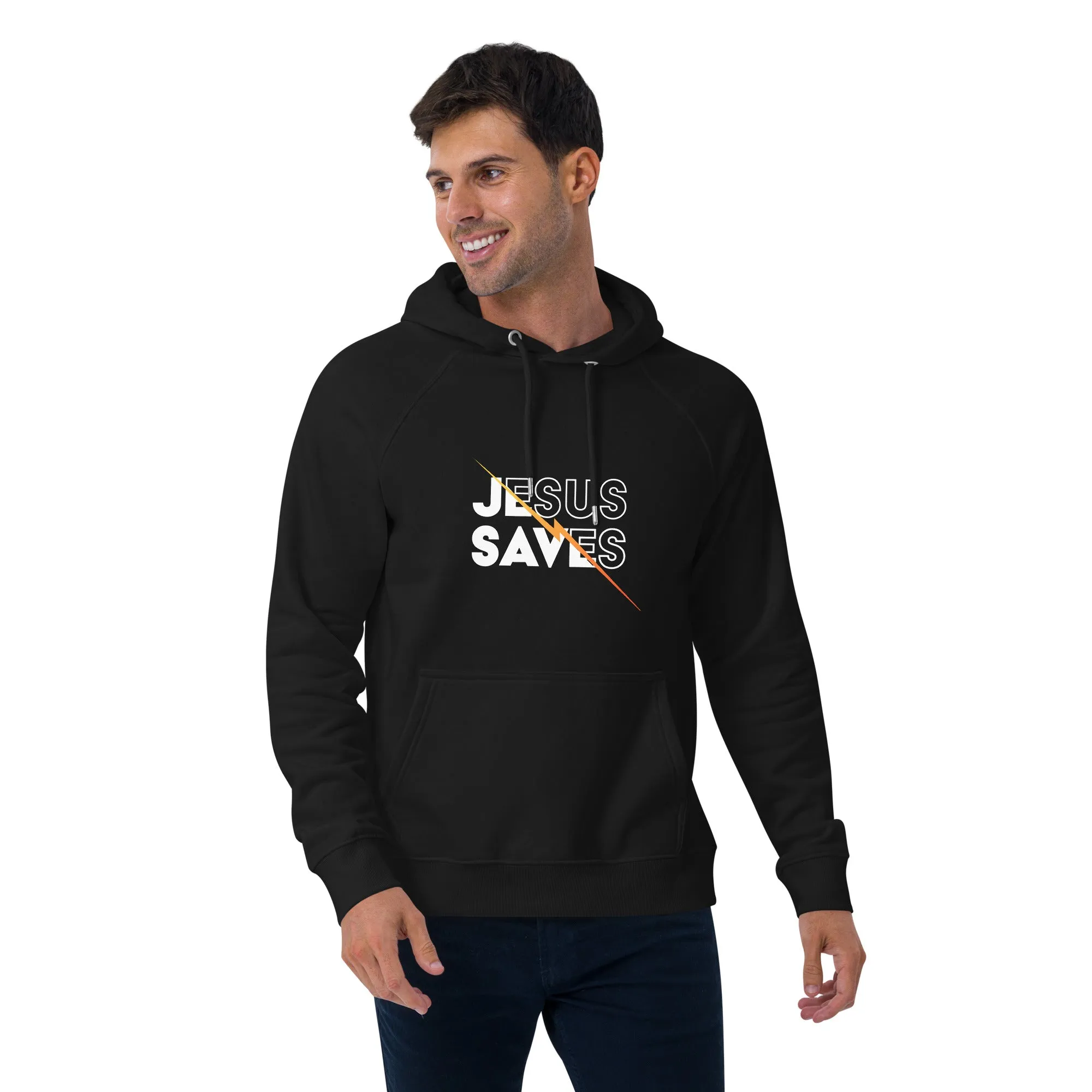Jesus Saves Graphics Men Eco Raglan Hoodie