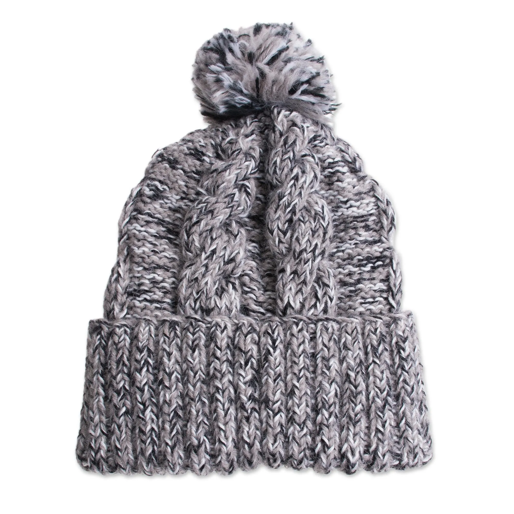 Knit Heathered 100% Alpaca Hat from Peru - Winter Heather | NOVICA