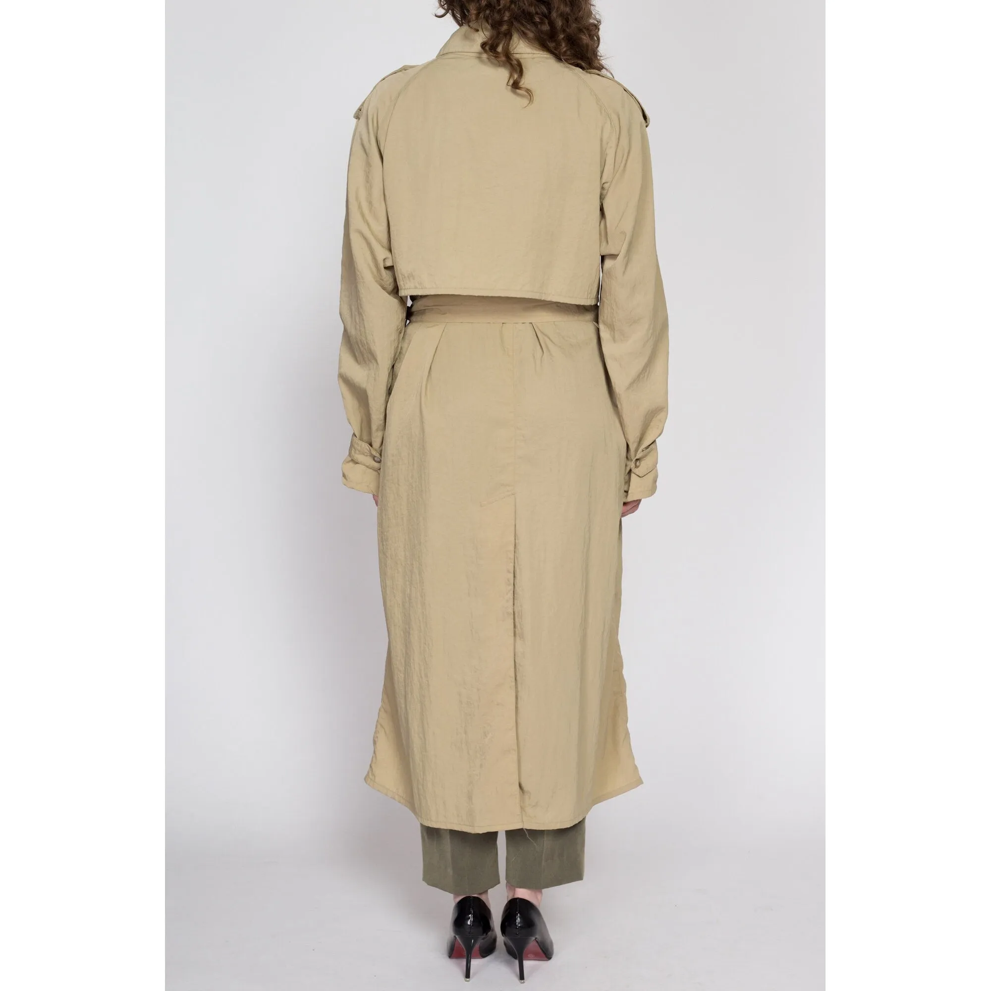 Lrg-XL 80s Banana Republic Khaki Nylon Safari Trench Coat Unisex
