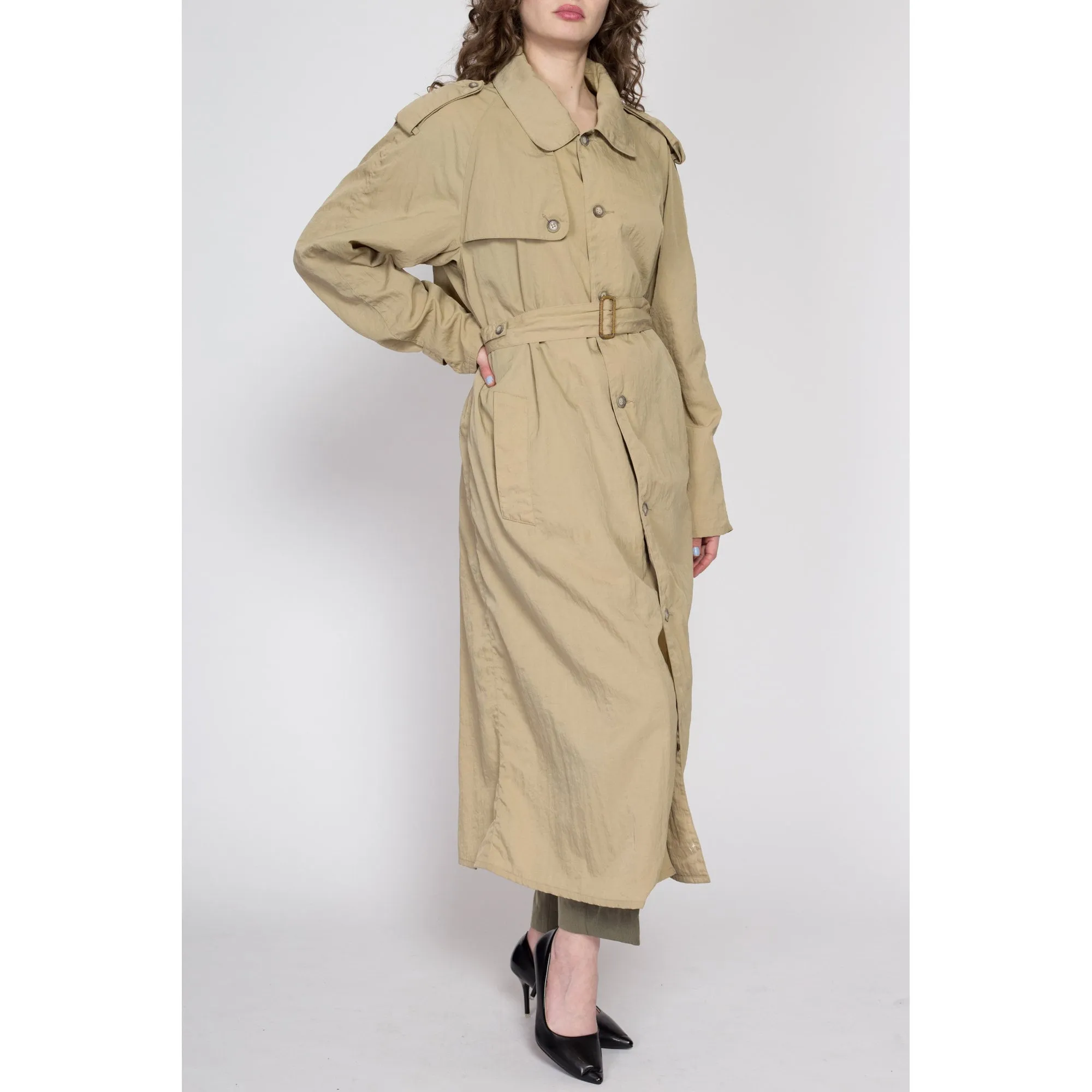 Lrg-XL 80s Banana Republic Khaki Nylon Safari Trench Coat Unisex