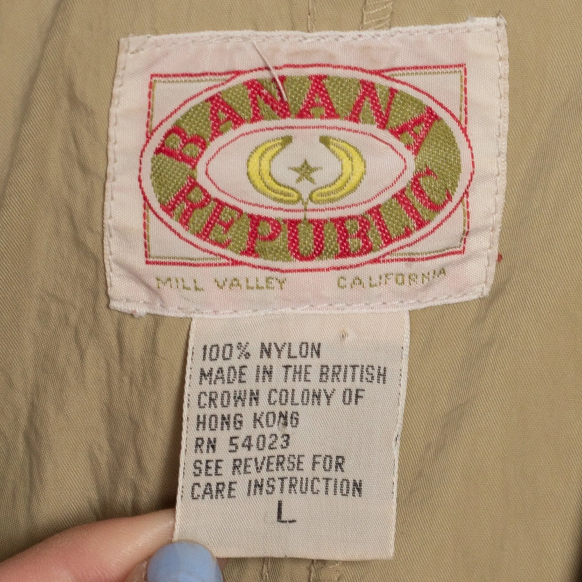 Lrg-XL 80s Banana Republic Khaki Nylon Safari Trench Coat Unisex